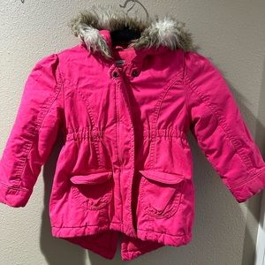 Girls jacket with detachable fuzzy trim